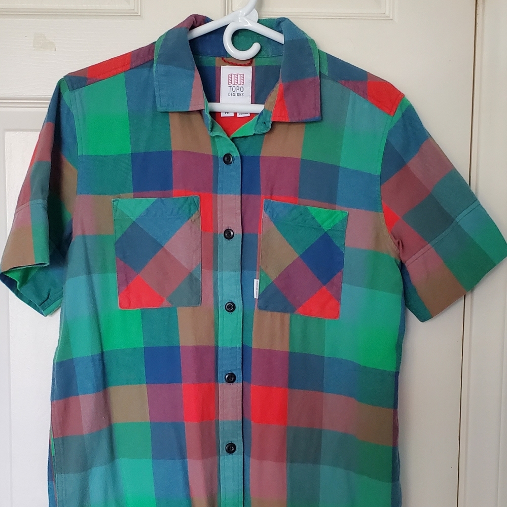 Multicolor Topo Designs Flannel Shirt Dress